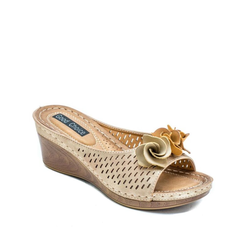 GOOD CHOICE Womens Gold 1/2" Platform Flower Juliet Wedge Sandals Shoes 8 M